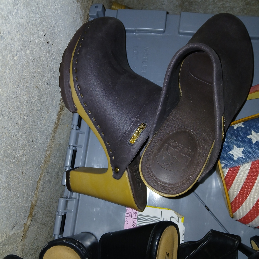 Elegant Dark Brown Mules with Gold Details